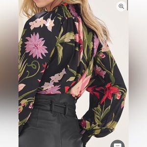 Selena Plus Size Floral Tassel Tie Blouse